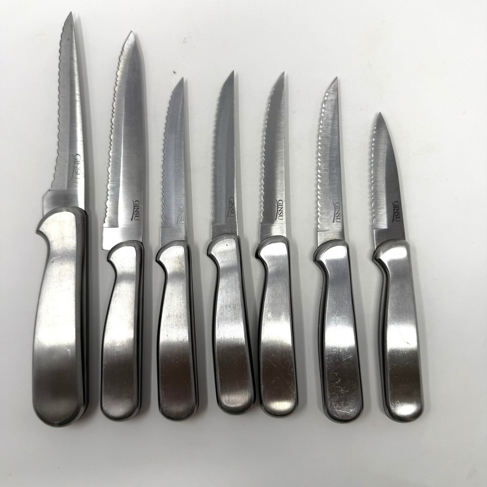 Ginsu Stainless Steel 7 Piece Serrated Knife Set Silver Tone Kitchen Cutlery